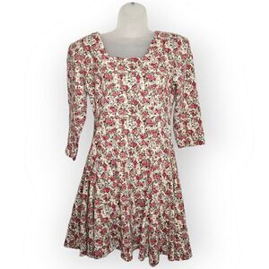 Champagne West Vintage 80s Floral Skater Mini Dress size 9/10